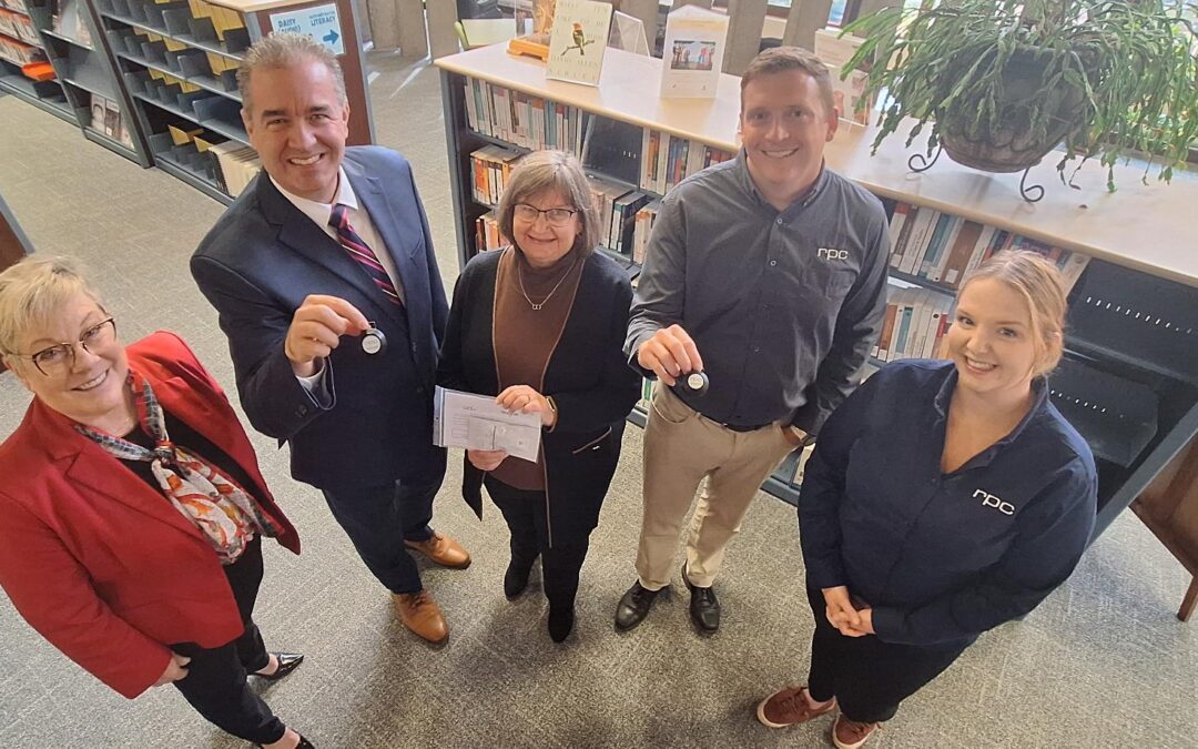 GNB and Library Staff + RPC Staff proudly face the camera to announce the Free Radon Tests in libraries across the province